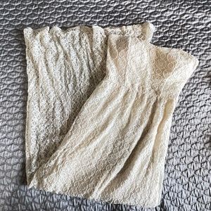 Cream lace strapless dress with cut out and tie in the back